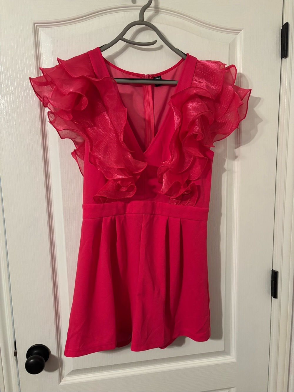 SHEIN Hot Pink Ruffle V-Neck Mini Dressy Romper size L